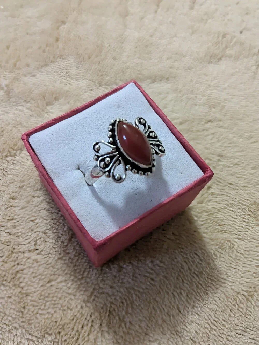 Handcrafted Ladies Carnelian Marquis Butterfly Ring  (10.25)